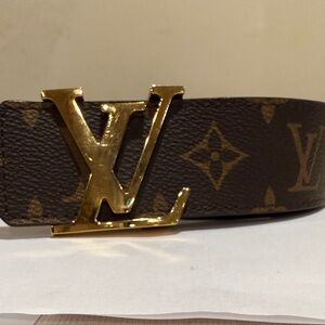 Louis Vuitton Dark Brown Monogram Belt with Gold Logo